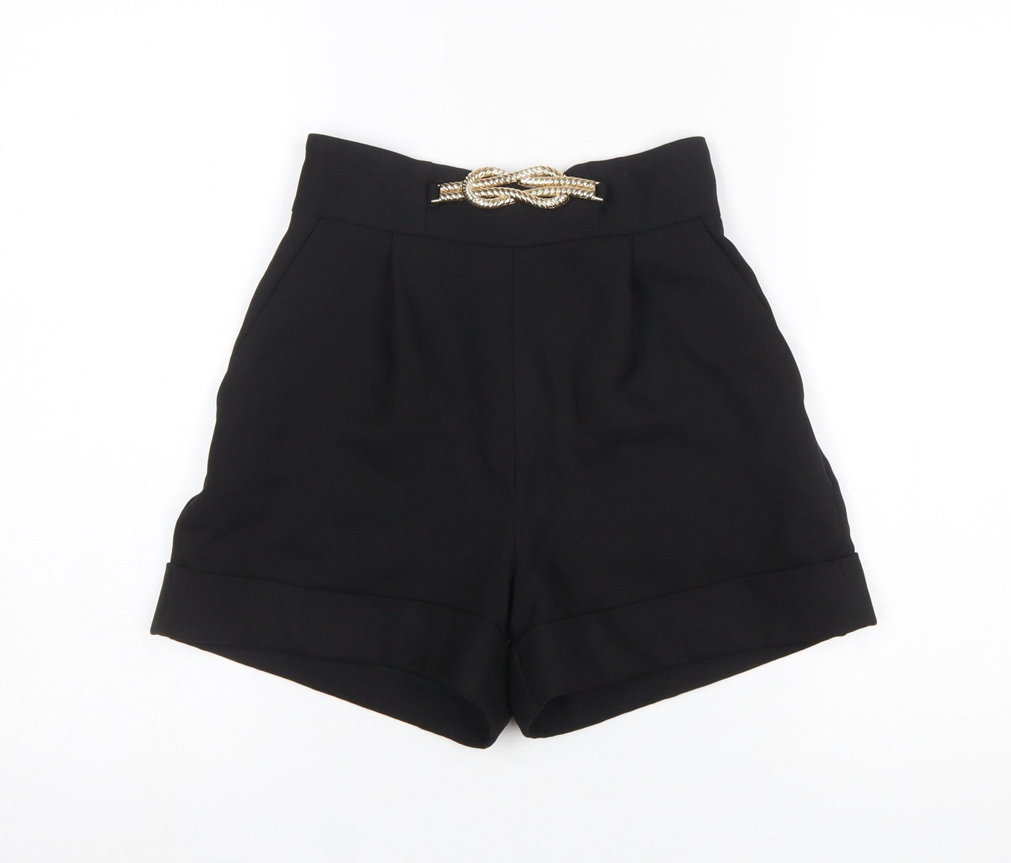 River Island Women’s Black Paperbag Shorts Size 6 Belted High Waist