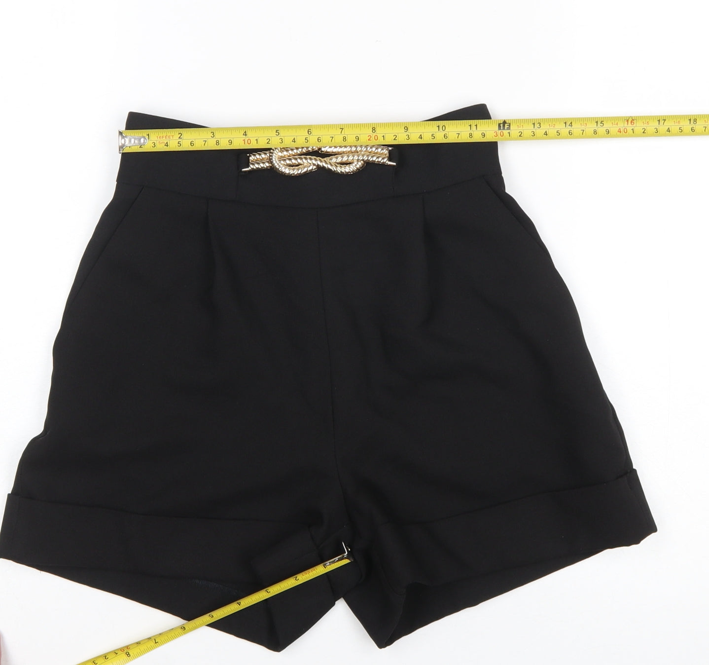 River Island Women’s Black Paperbag Shorts Size 6 Belted High Waist