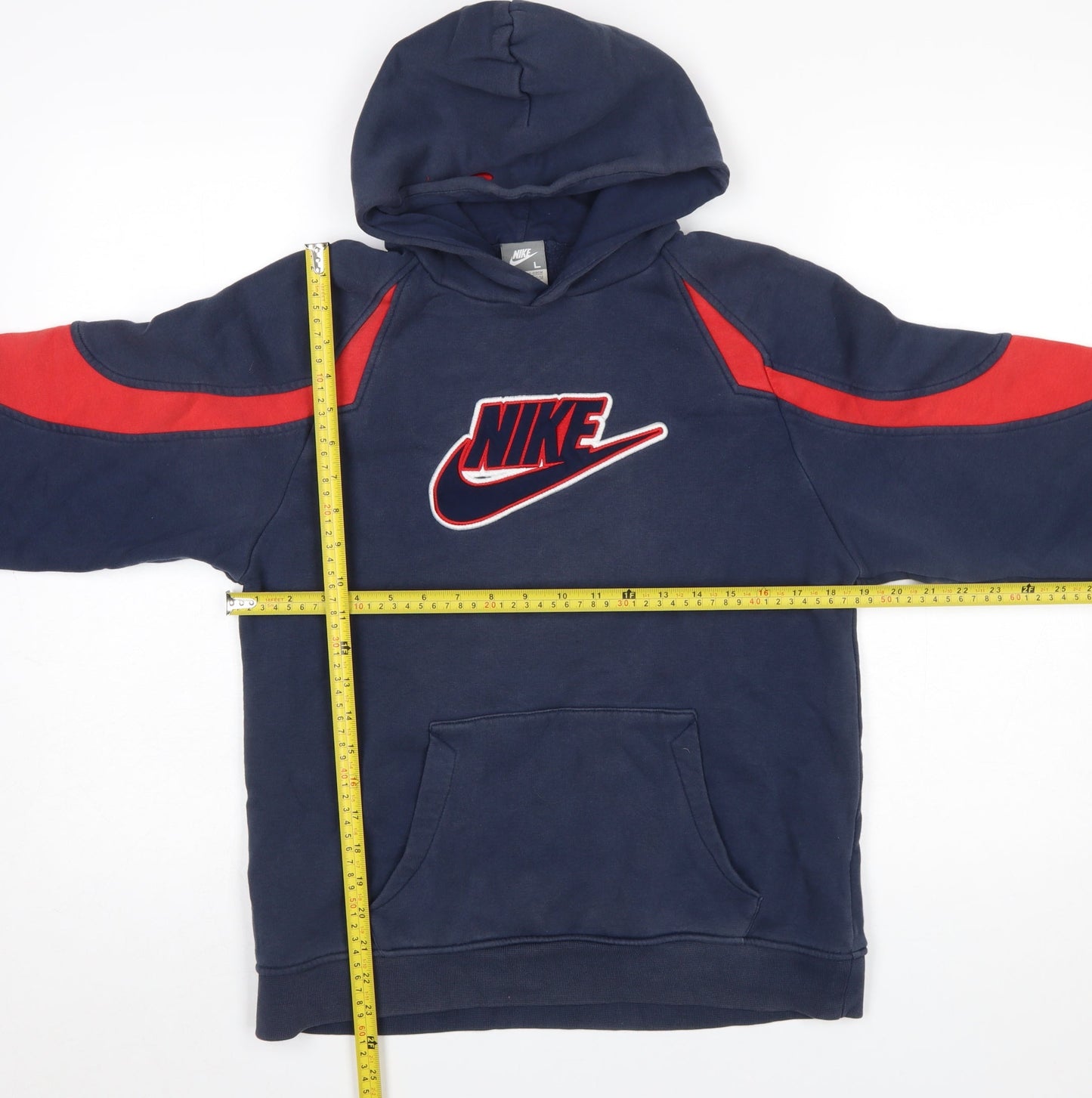 Nike Boys Navy & Red Pullover Hoodie Age 12-13 L Cotton Blend Athletic Sweatshirt