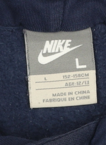 Nike Boys Navy & Red Pullover Hoodie Age 12-13 L Cotton Blend Athletic Sweatshirt