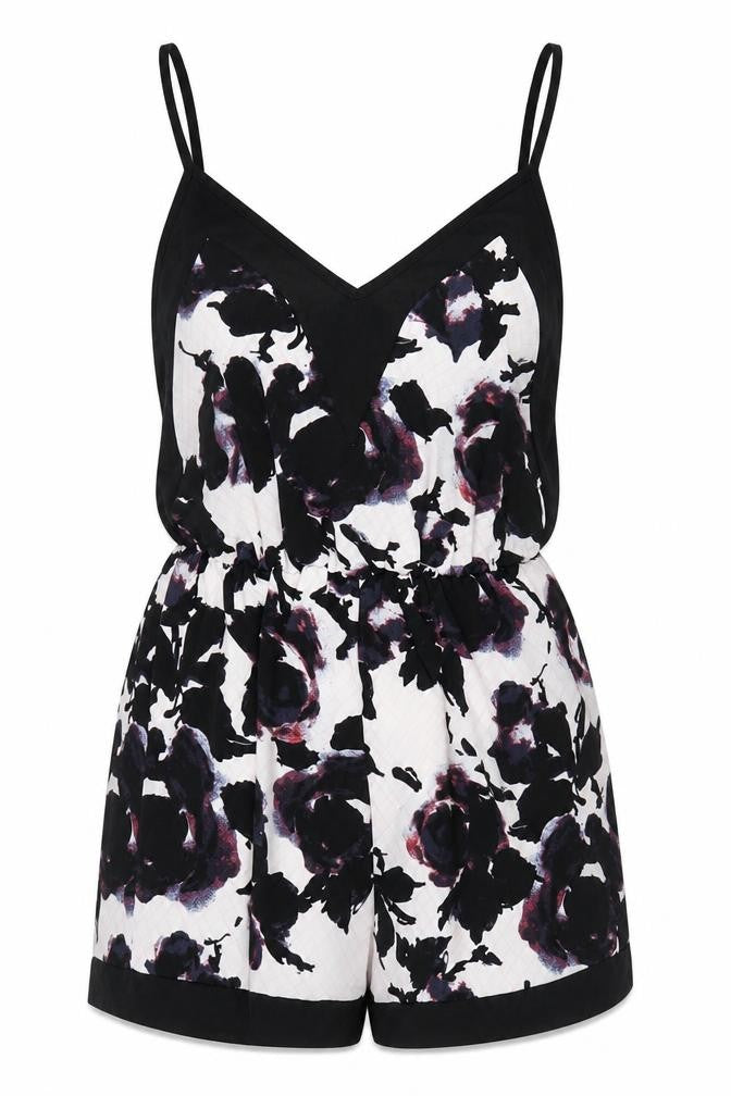 Oh My Love London Women's Black Floral Playsuit Size S Strappy Romper