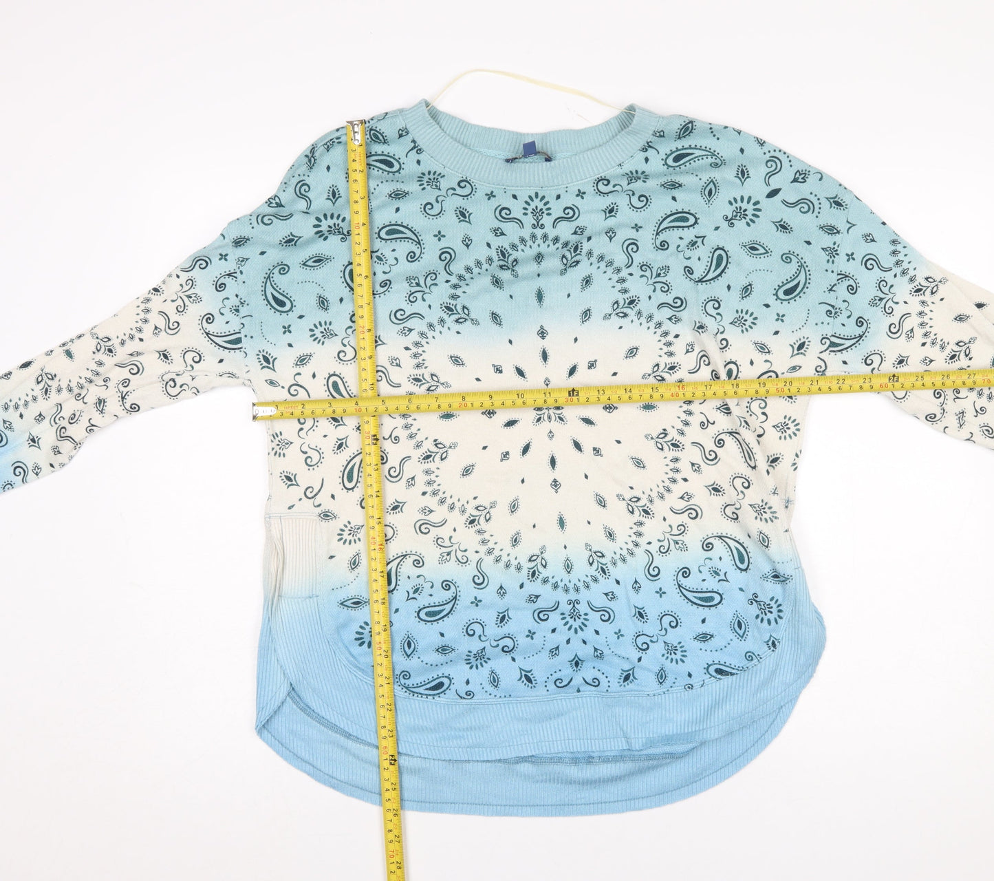 Democracy Women Blue Paisley Knit Pullover Jumper Size L