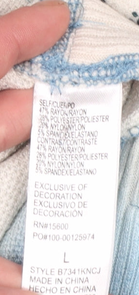 Democracy Women Blue Paisley Knit Pullover Jumper Size L