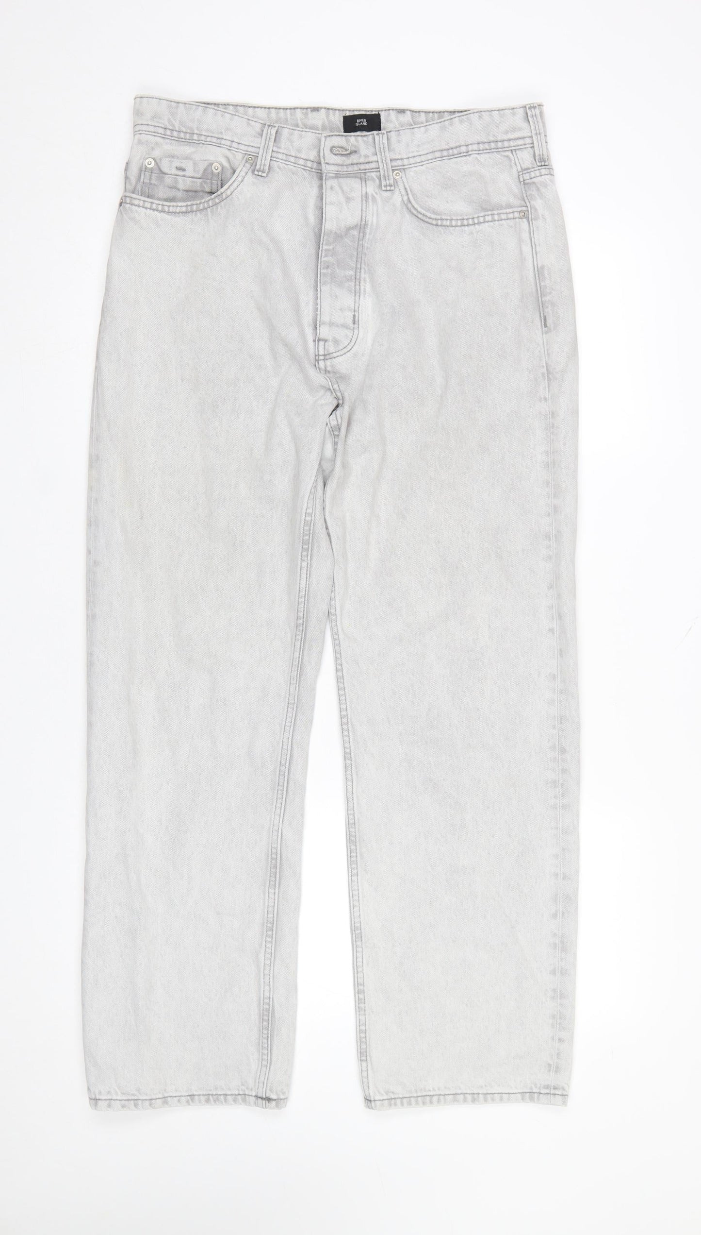 River Island Men's Grey Straight Leg Denim Jeans 32S