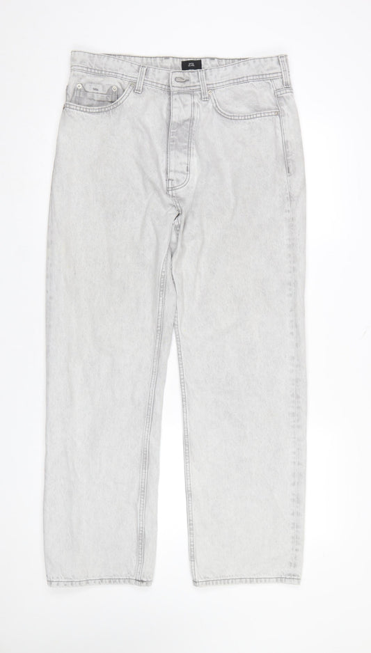 River Island Men's Grey Straight Leg Denim Jeans 32S
