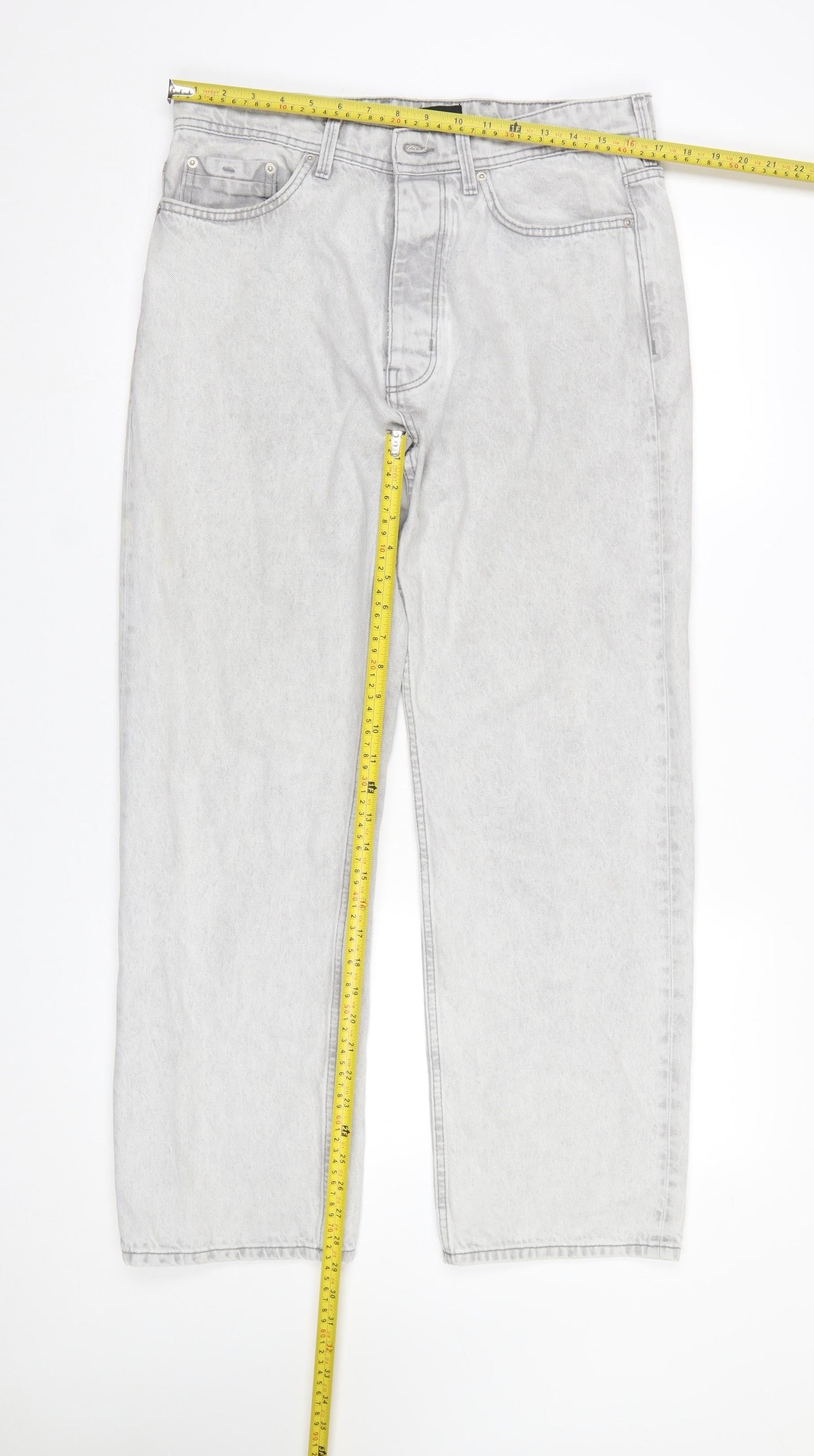 River Island Men's Grey Straight Leg Denim Jeans 32S