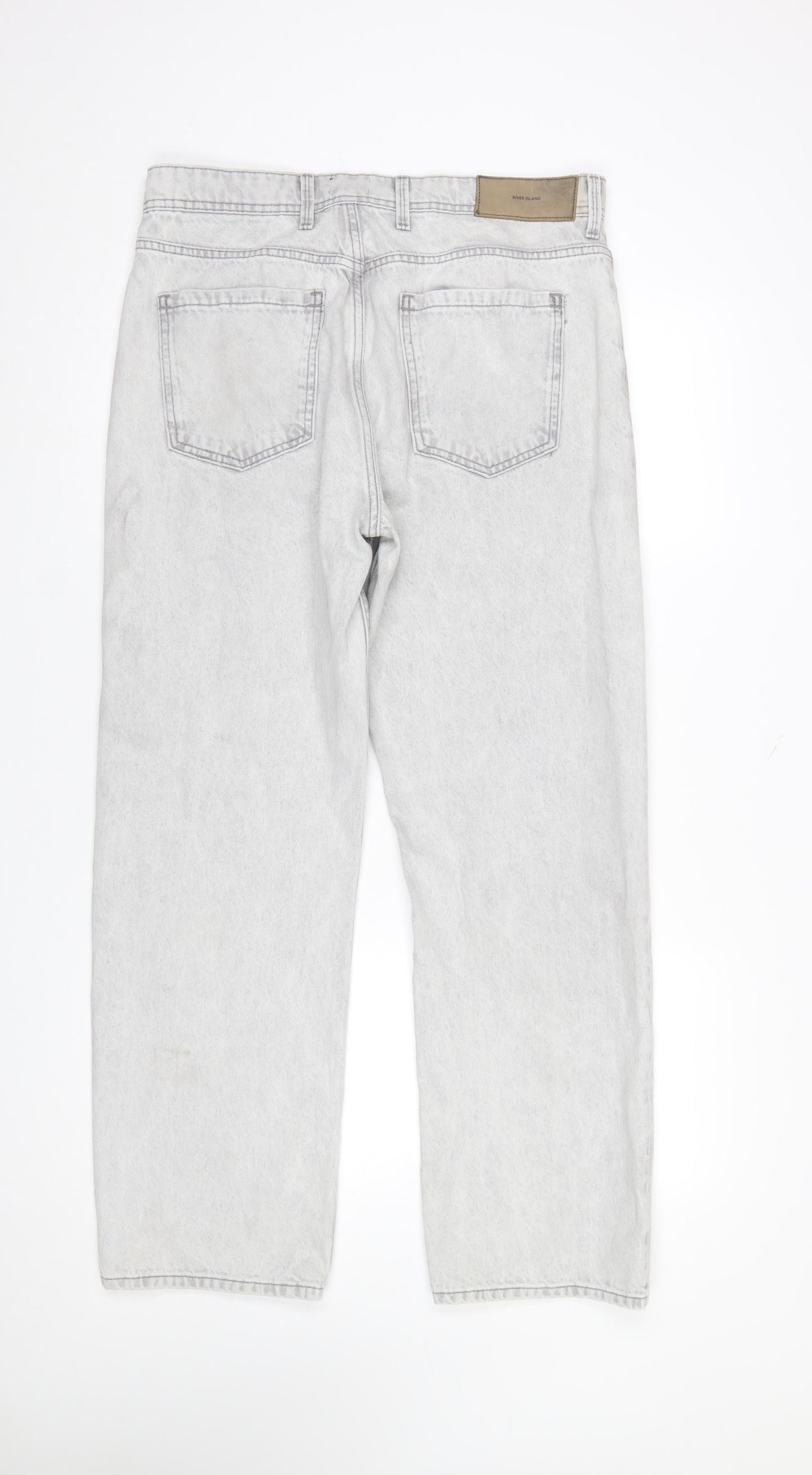 River Island Men's Grey Straight Leg Denim Jeans 32S