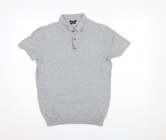Massimo Dutti Men’s Grey Short Sleeve Cotton Polo Shirt M