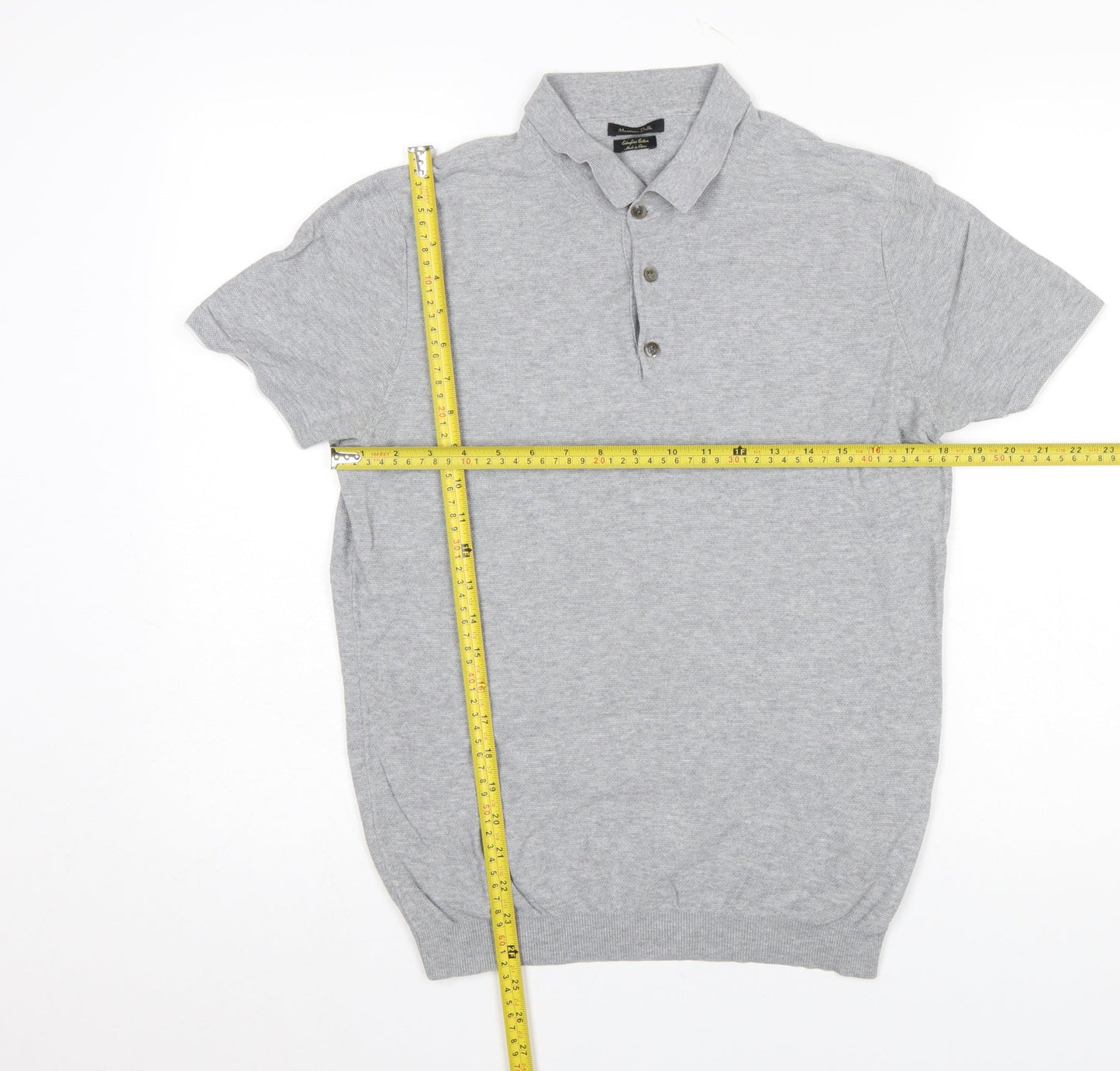 Massimo Dutti Men’s Grey Short Sleeve Cotton Polo Shirt M