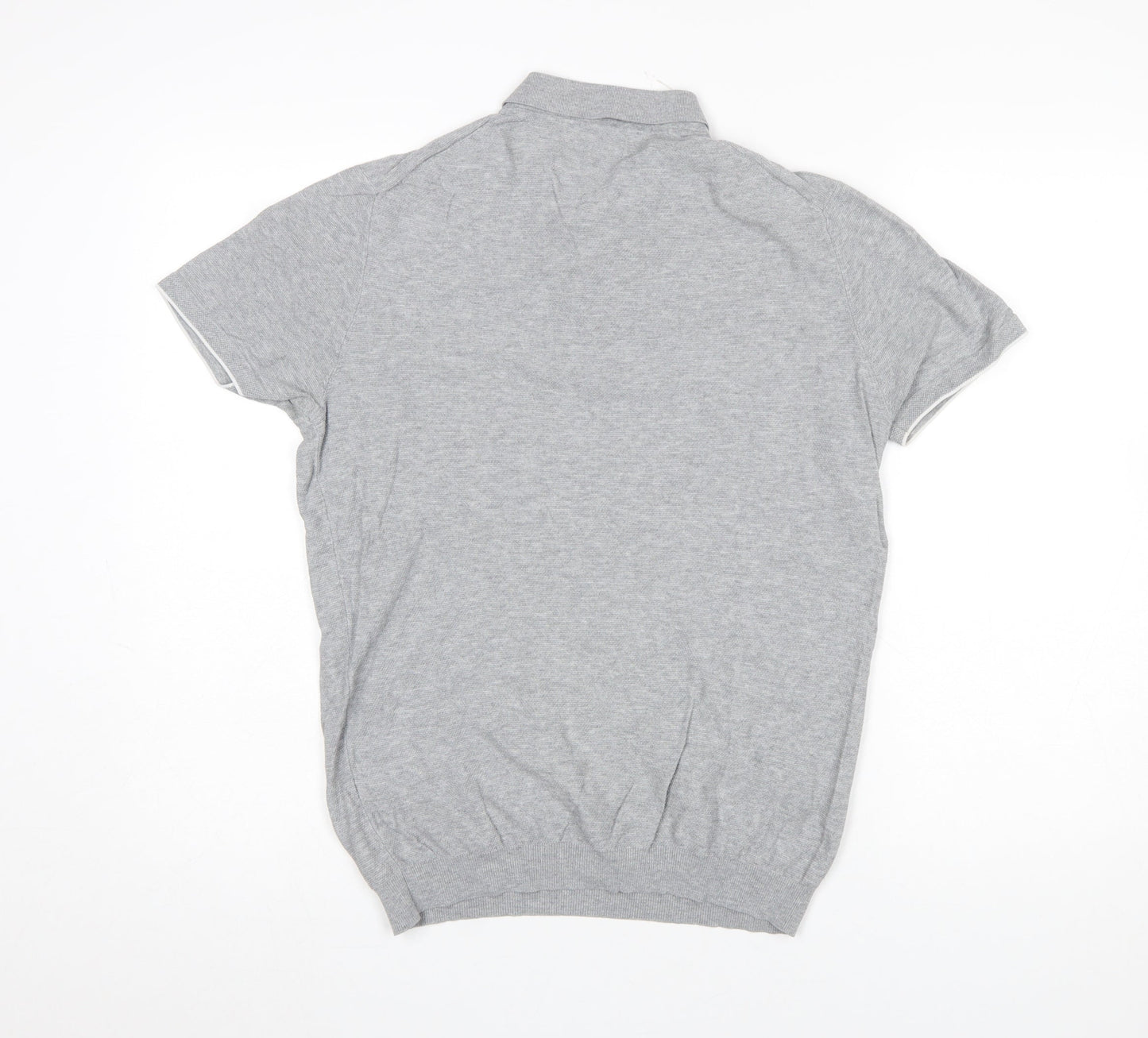 Massimo Dutti Men’s Grey Short Sleeve Cotton Polo Shirt M