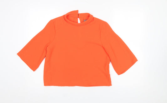 Vero Moda Womens Orange Cropped Blouse Size S High Neck 3/4 Sleeve