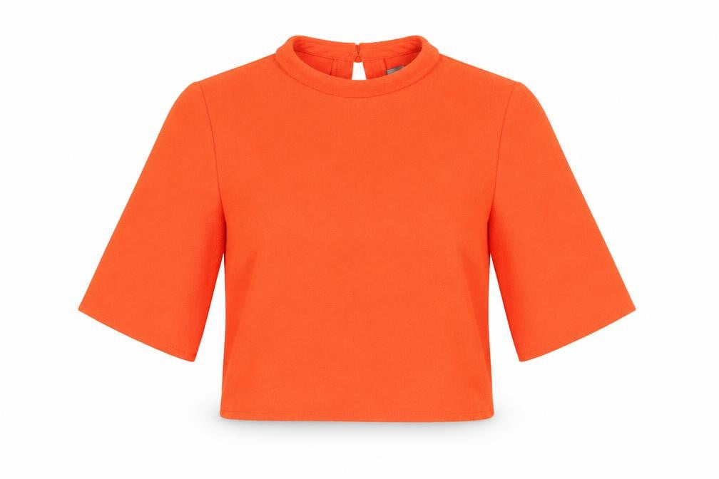 Vero Moda Womens Orange Cropped Blouse Size S High Neck 3/4 Sleeve