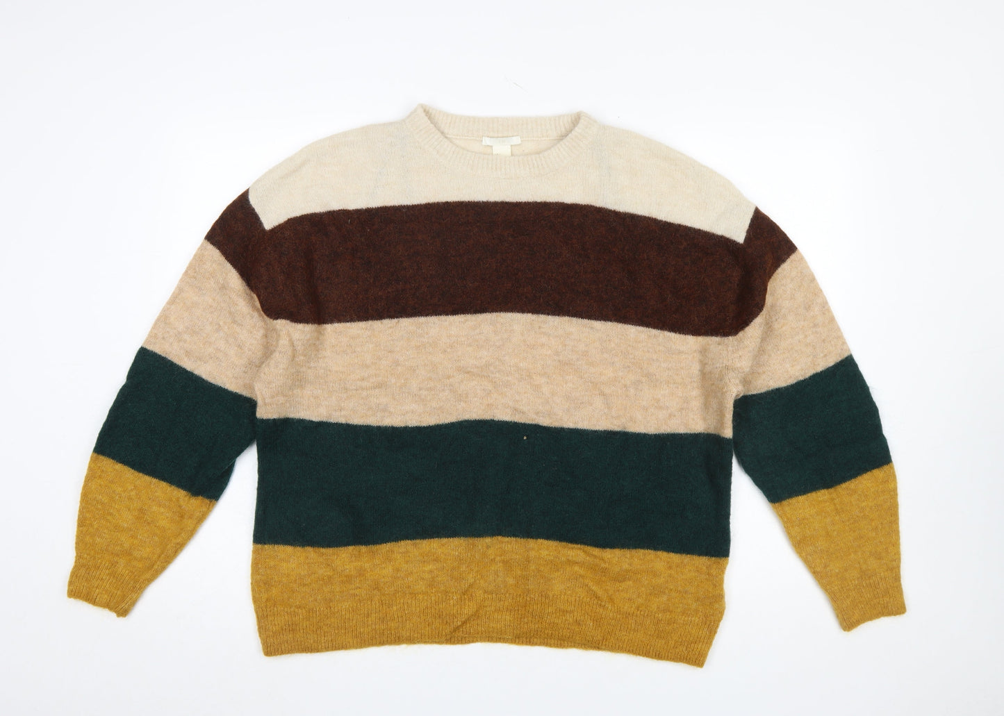 H&M Women’s Multicoloured Striped Chunky Knit Crew Jumper Size 8