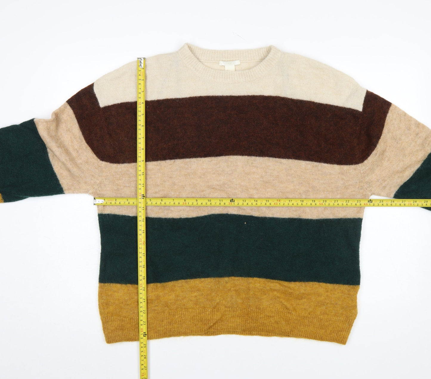 H&M Women’s Multicoloured Striped Chunky Knit Crew Jumper Size 8