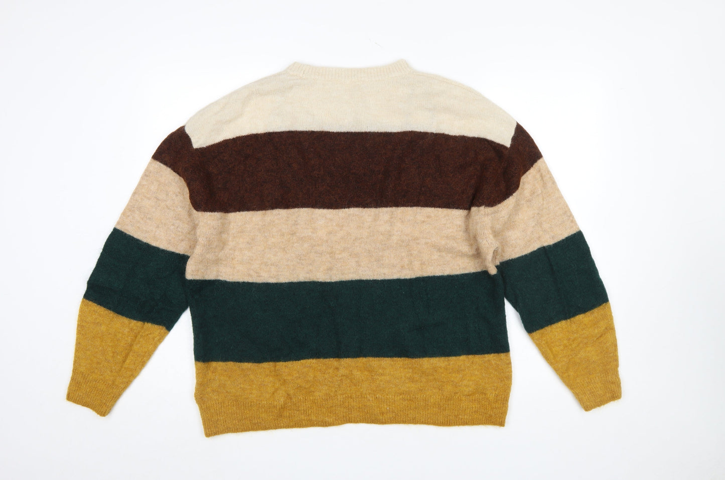 H&M Women’s Multicoloured Striped Chunky Knit Crew Jumper Size 8