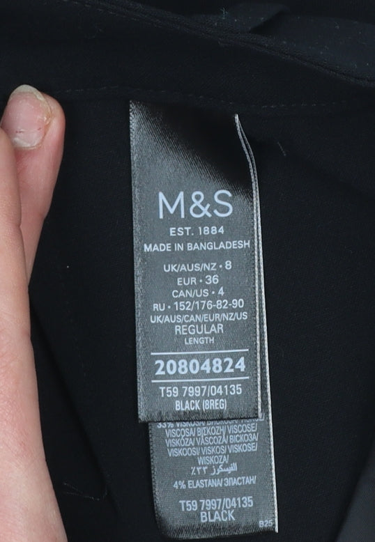 Marks and Spencer Womens Black Size 8 Pencil Stretch Work Skirt