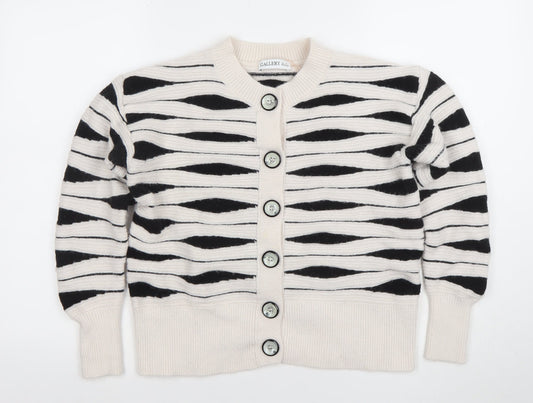Gallery Women’s Ivory Black Striped Chunky Knit Cardigan Size S