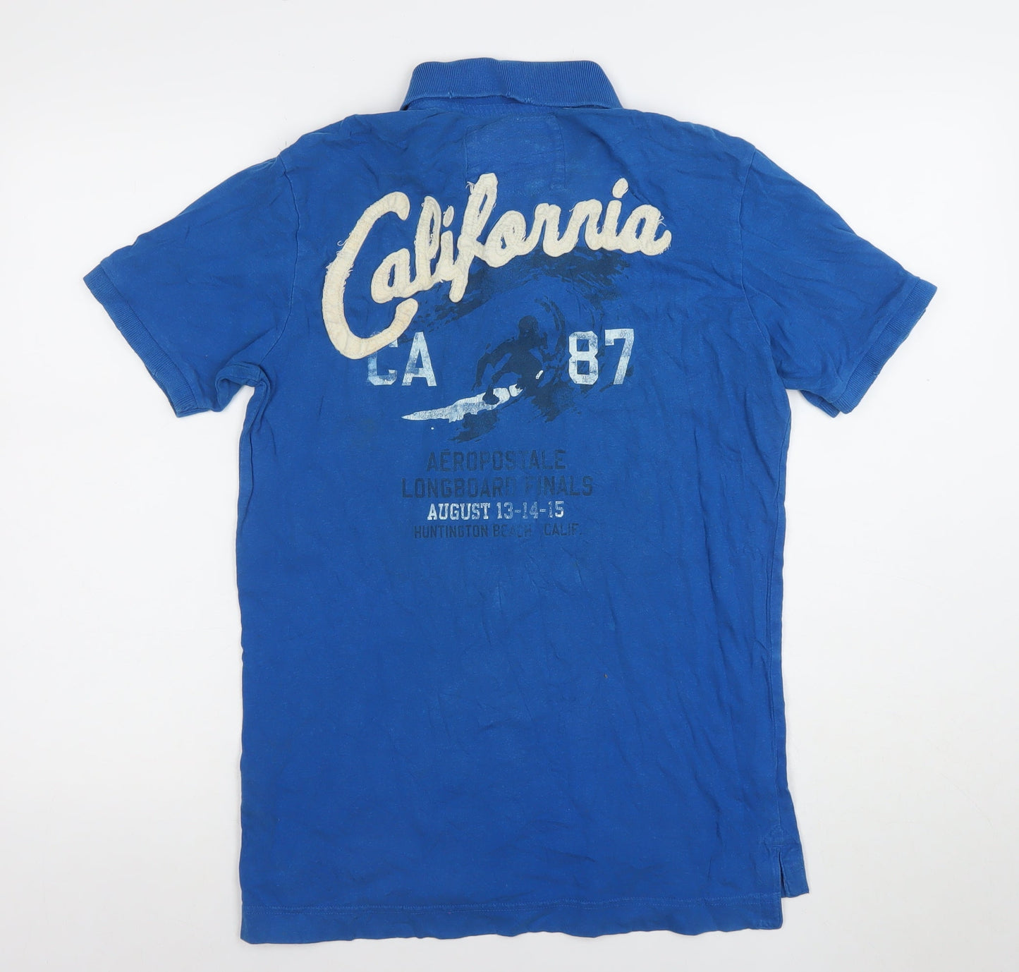 Aeropostale Men's Blue California Graphic Cotton Polo Shirt Size S