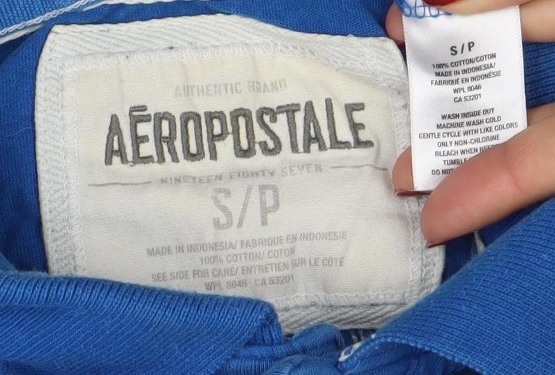 Aeropostale Men's Blue California Graphic Cotton Polo Shirt Size S