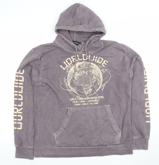 PrettyLittleThing Men's Grey Graphic Hoodie M Pullover World Tour