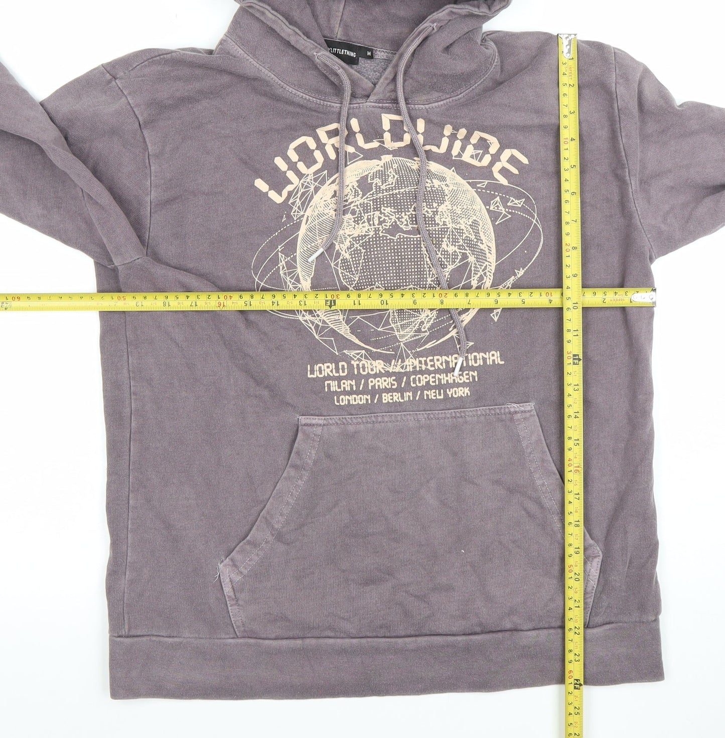PrettyLittleThing Men's Grey Graphic Hoodie M Pullover World Tour