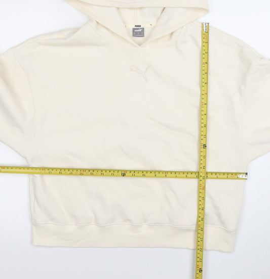 Puma Women Ivory Pullover Hoodie L Cotton Blend Logo Casual