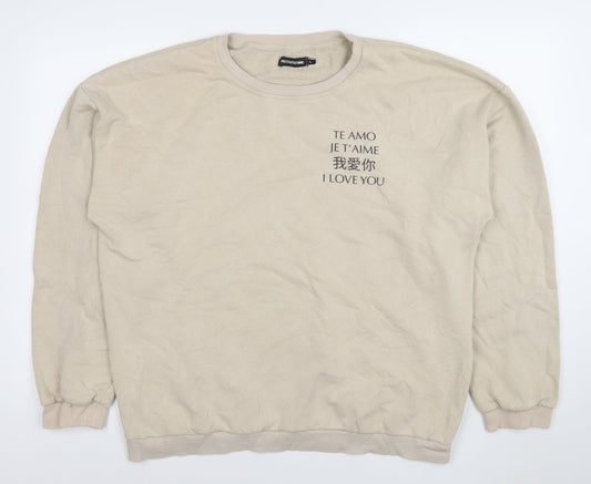 PrettyLittleThing Womens Beige Cotton Blend Pullover Sweatshirt L