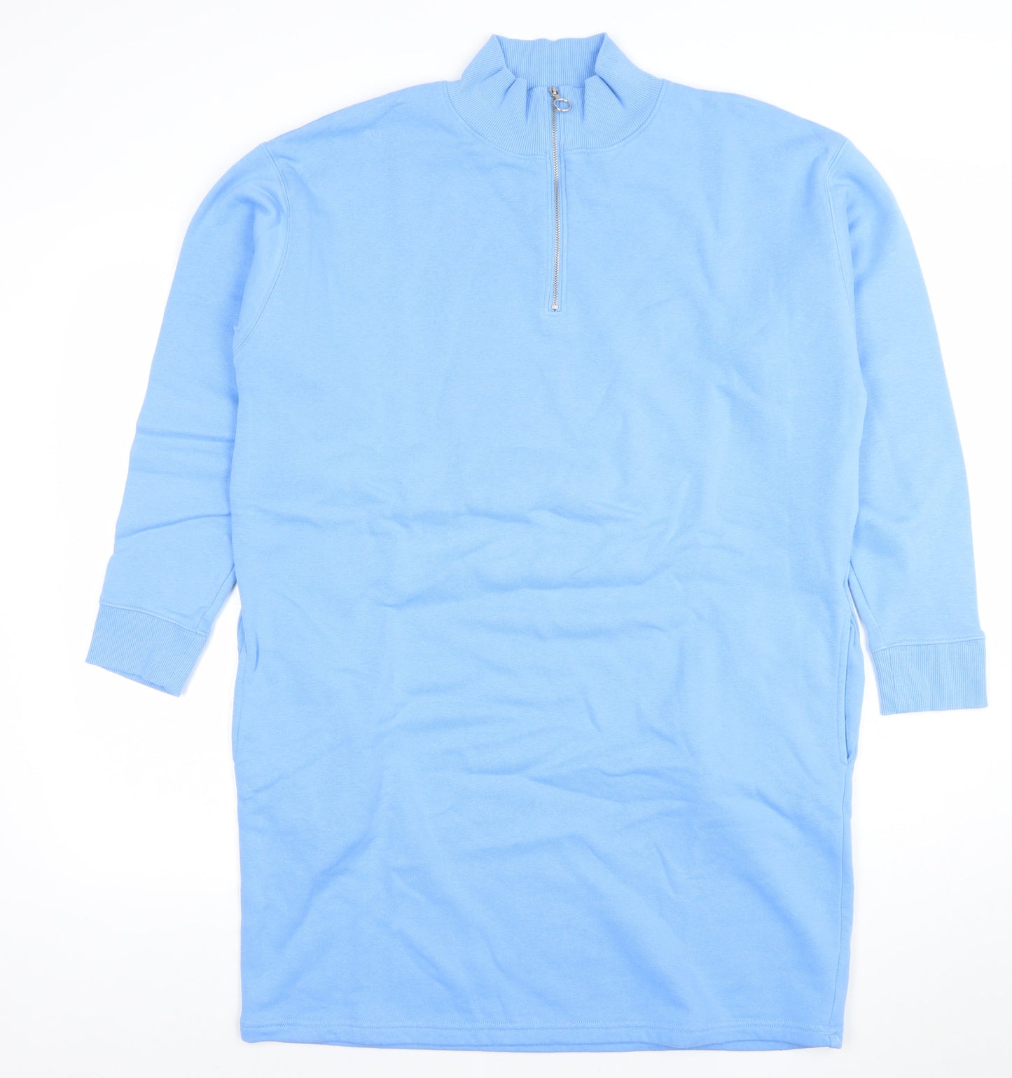 Marks and Spencer Women Blue Size 14 T-Shirt Dress with Zip Neck