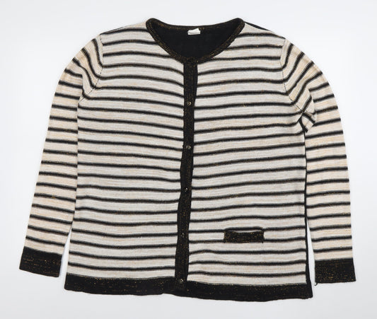 Anne de Lansey Women's Black Striped Cardigan XL Knit Long Sleeve