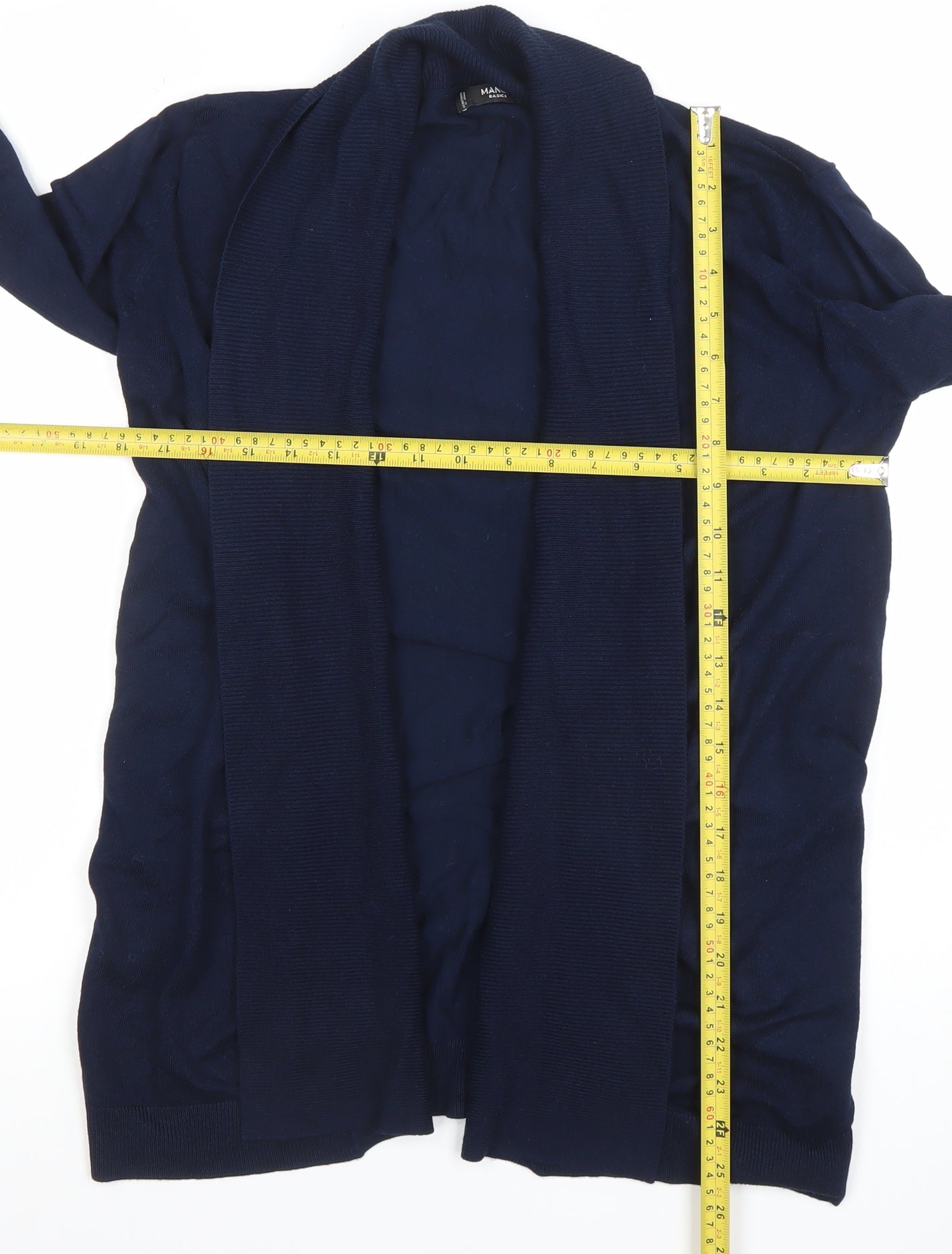 Mango Basics Women's Navy Blue L Open Front Long Sleeve Cardigan