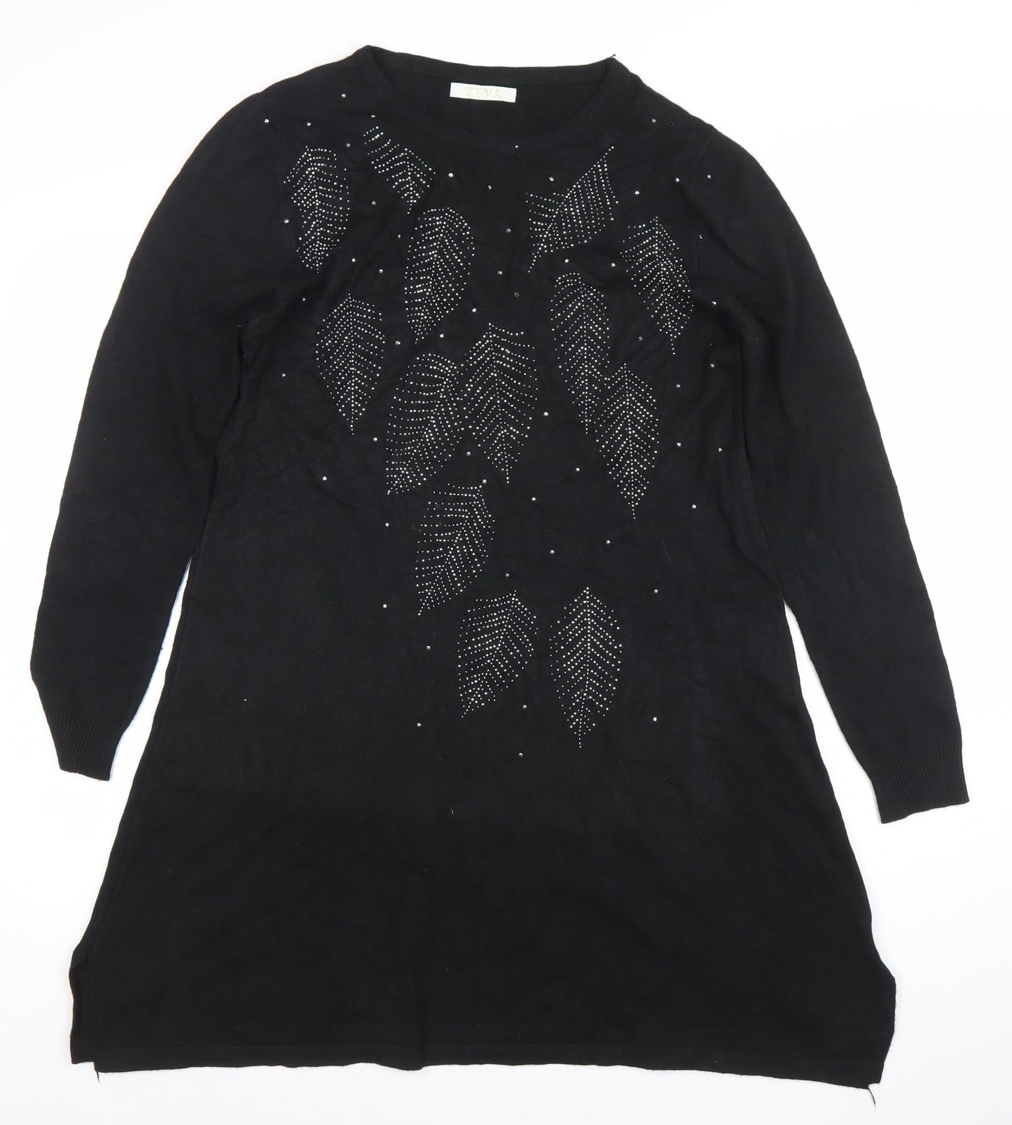 ZEVA Womens Black Knit Beaded Sweater Dress Size M Long Sleeve