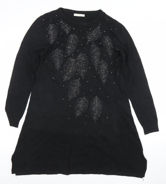 ZEVA Womens Black Knit Beaded Sweater Dress Size M Long Sleeve