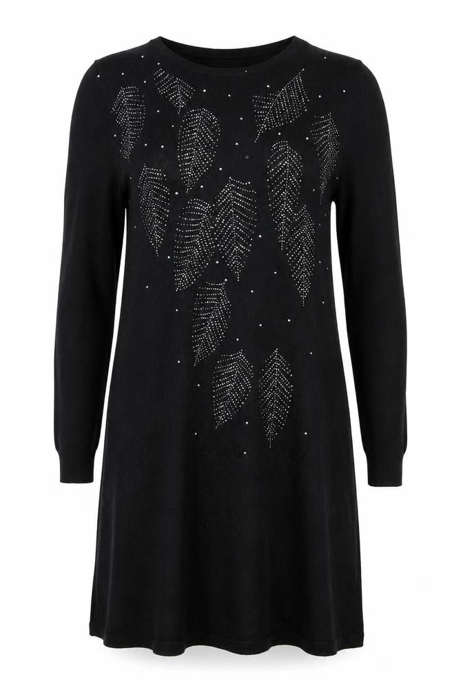ZEVA Womens Black Knit Beaded Sweater Dress Size M Long Sleeve