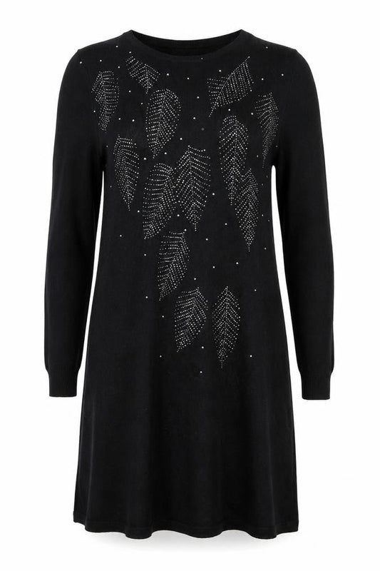 ZEVA Womens Black Knit Beaded Sweater Dress Size M Long Sleeve