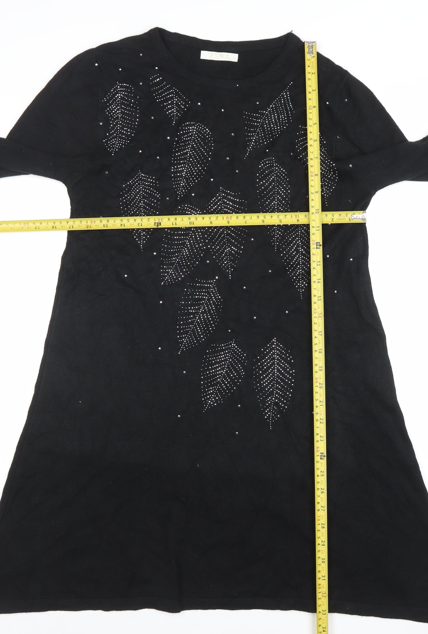 ZEVA Womens Black Knit Beaded Sweater Dress Size M Long Sleeve