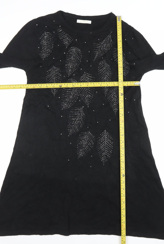 ZEVA Womens Black Knit Beaded Sweater Dress Size M Long Sleeve