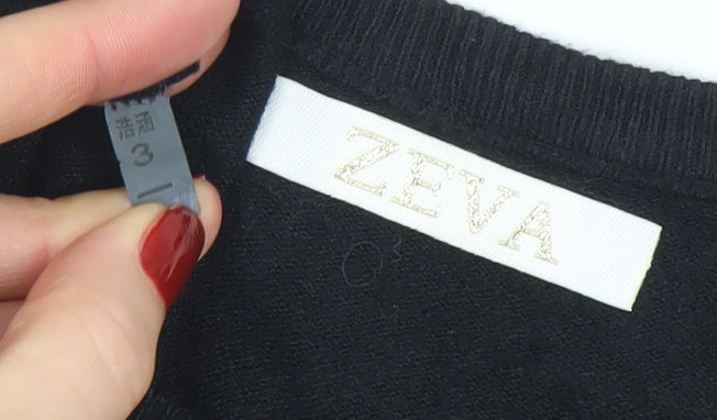 ZEVA Womens Black Knit Beaded Sweater Dress Size M Long Sleeve