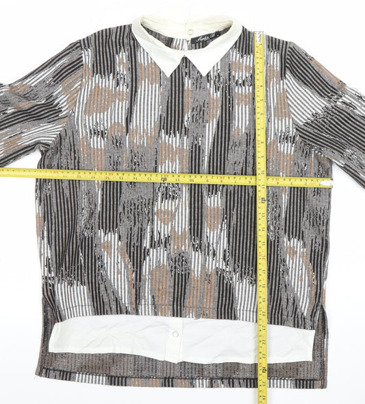 Sophie B Women’s Grey Collared Long Sleeve Striped Tunic Blouse Size 16