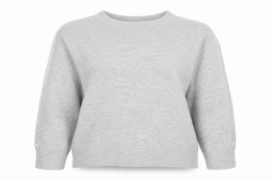 H&M Women's Grey Beaded Crew Neck Pullover Jumper Size S