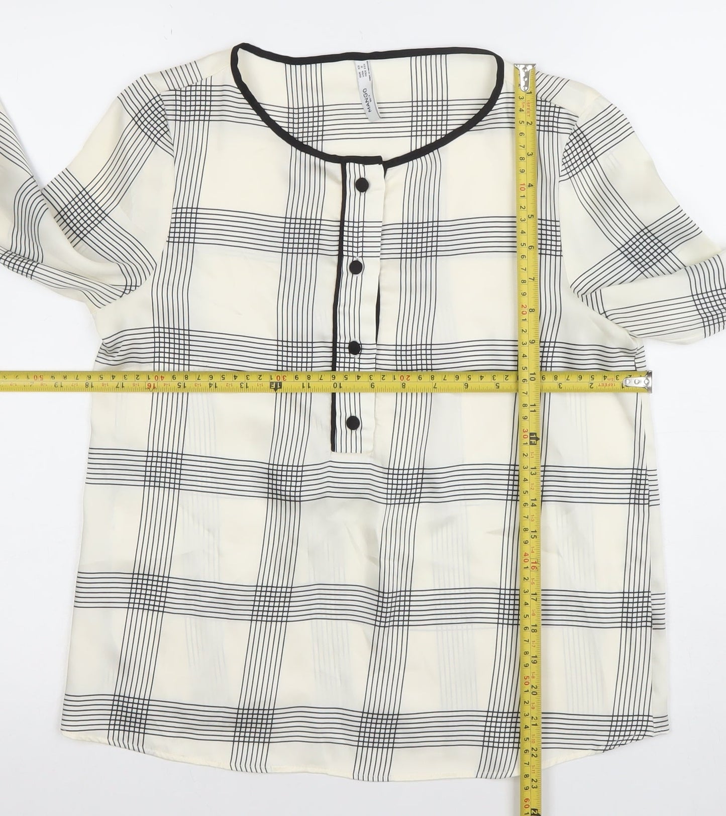 Mango Women’s White Checked Long Sleeve Blouse XS