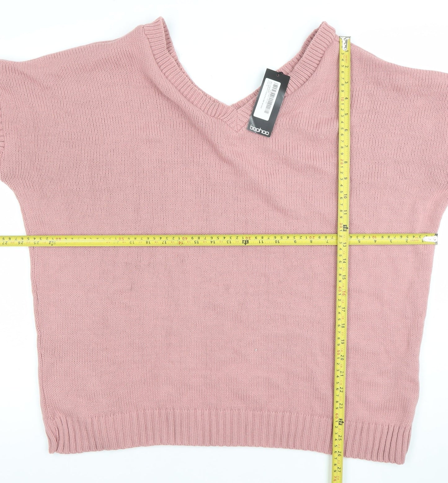 Boohoo Women's Pink V-Neck Acrylic Knit Jumper Size 20