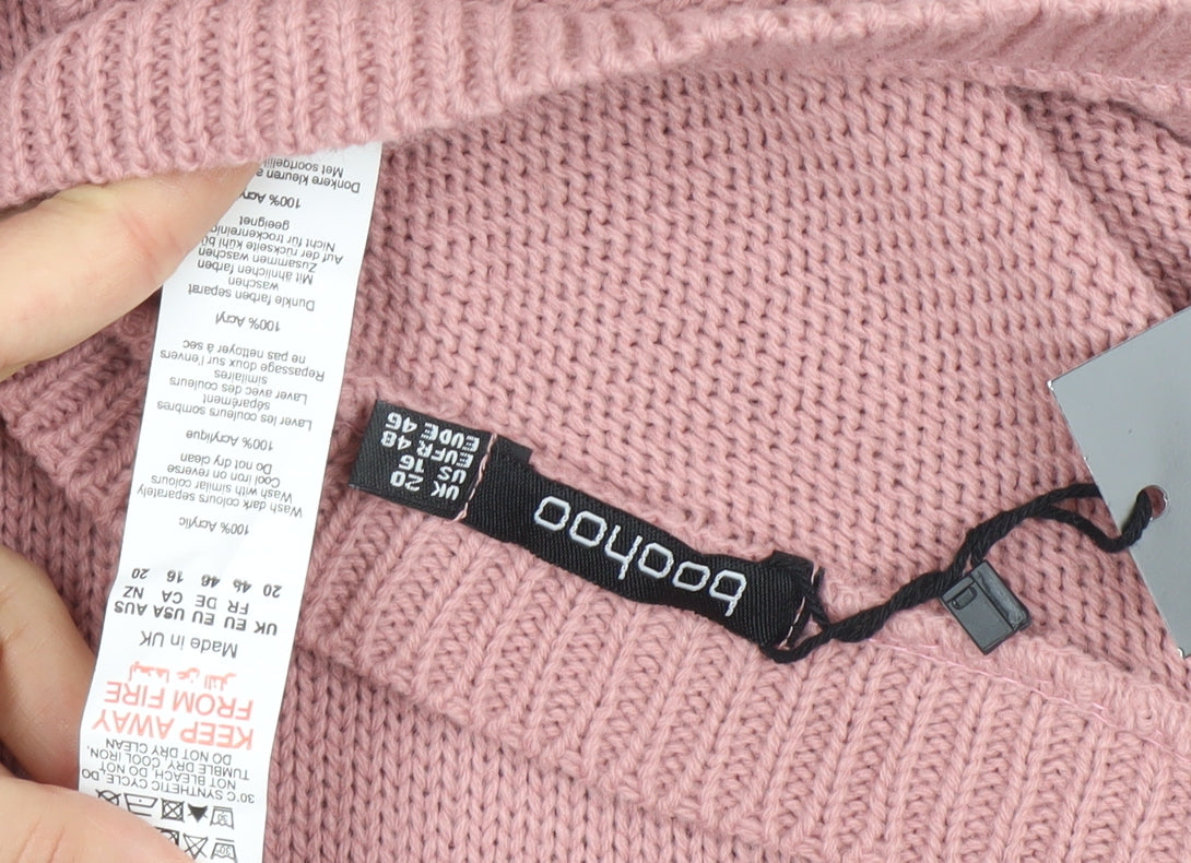 Boohoo Women's Pink V-Neck Acrylic Knit Jumper Size 20