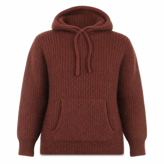 Front view of ASOS Women’s Brown Hooded Chunky-Knit jumper, size UK 8