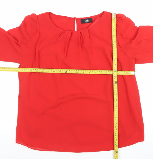 Wallis Women's Red Chiffon 3/4 Sleeve Bow Tunic Blouse Size 14