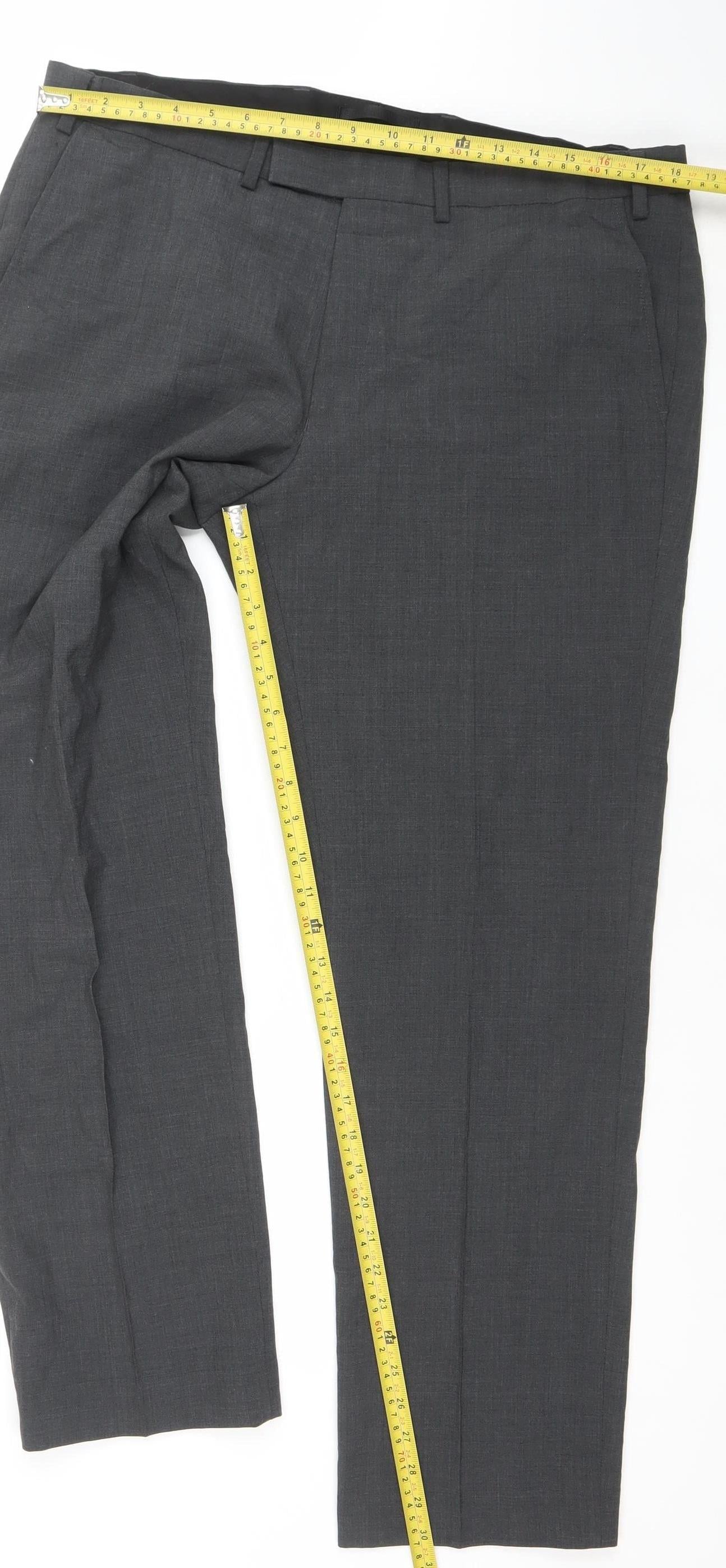 Marks and Spencer Men’s Grey Wool Blend Regular Fit Dress Trousers 38x31
