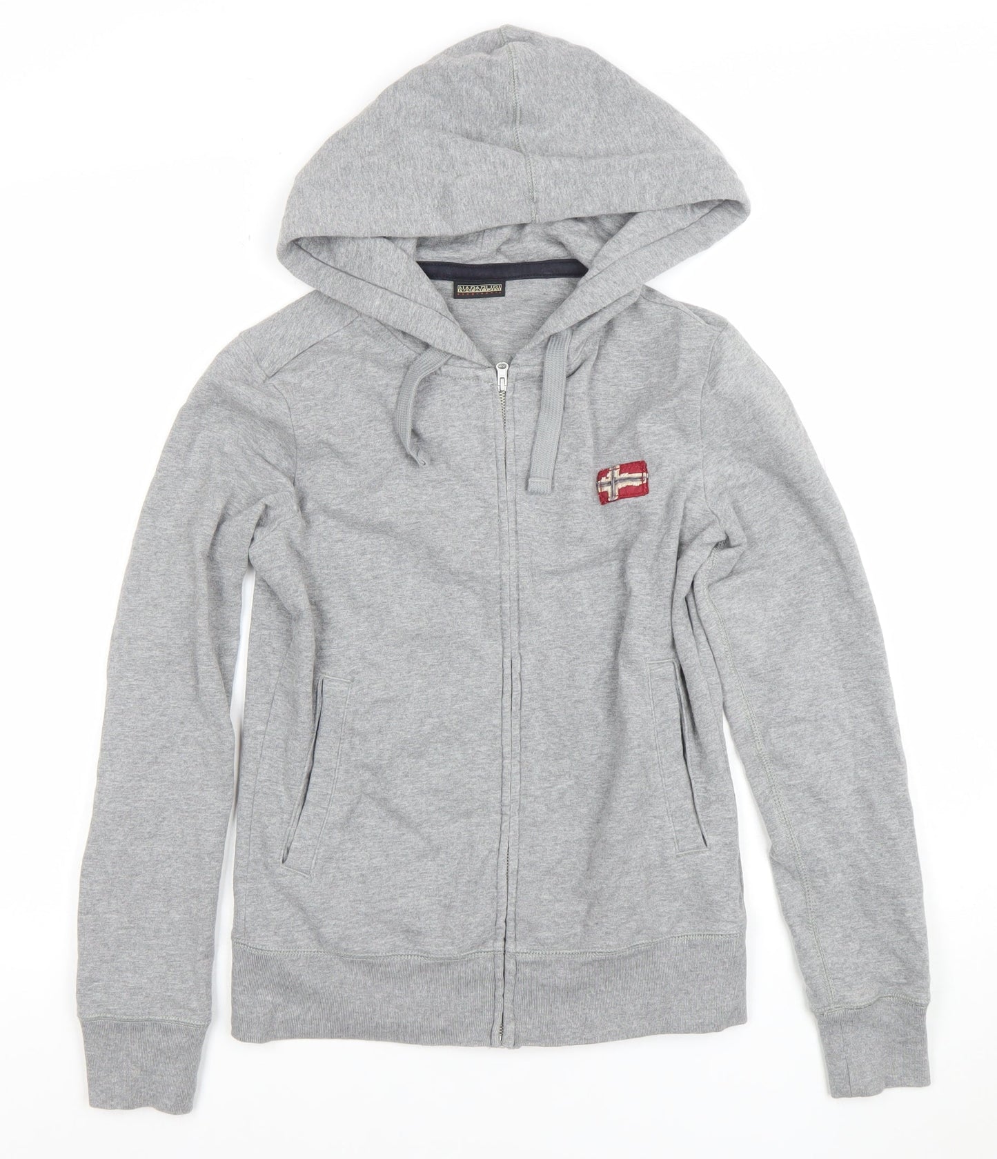 Napapijri Women's Grey Full Zip Hoodie Small Logo Embroidered
