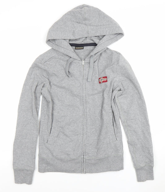 Napapijri Women's Grey Full Zip Hoodie Small Logo Embroidered