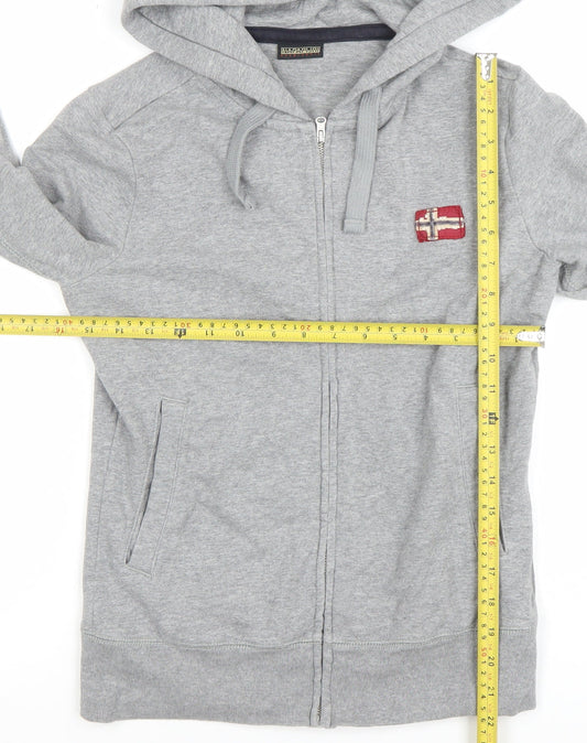 Napapijri Women's Grey Full Zip Hoodie Small Logo Embroidered