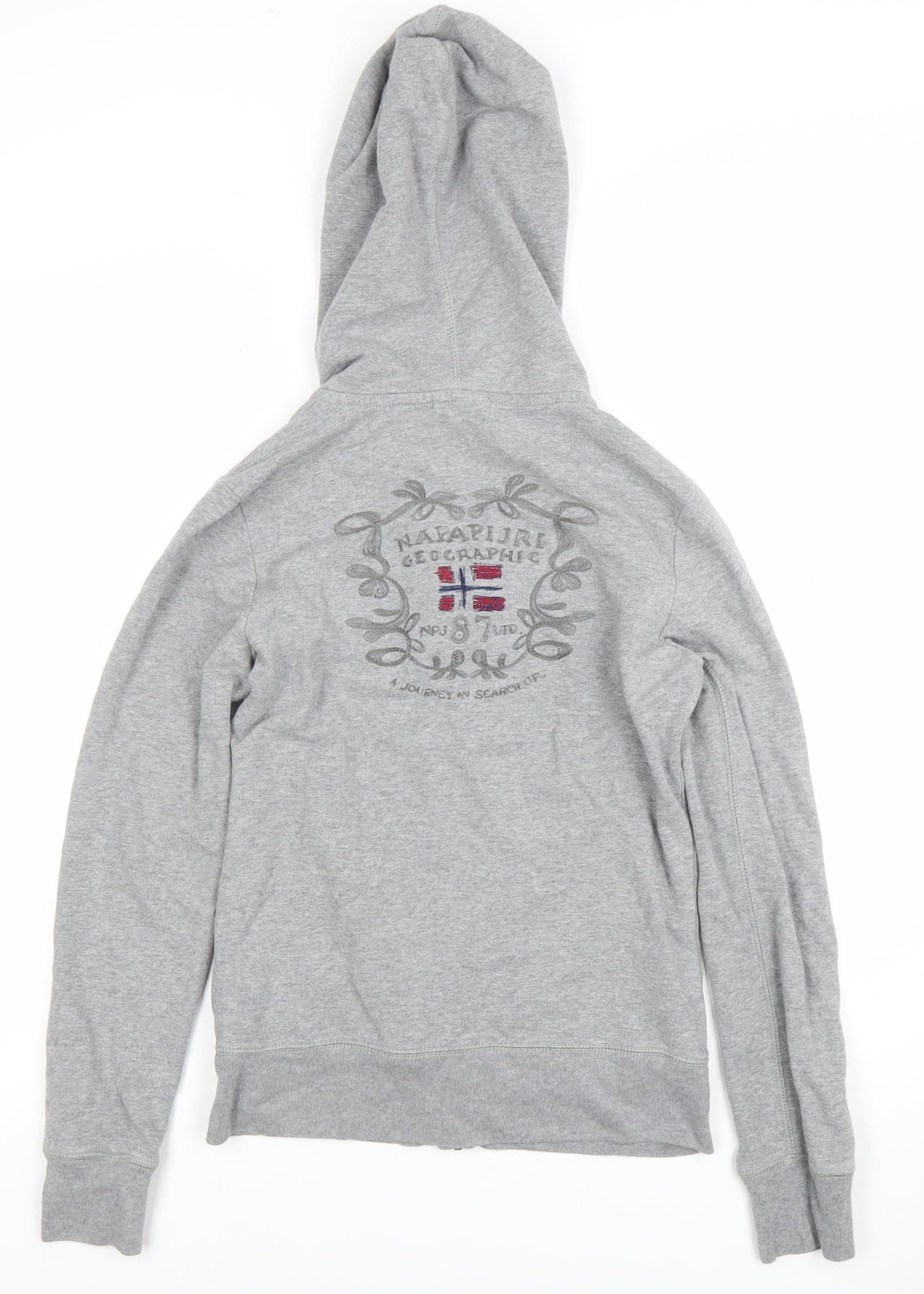 Napapijri Women's Grey Full Zip Hoodie Small Logo Embroidered