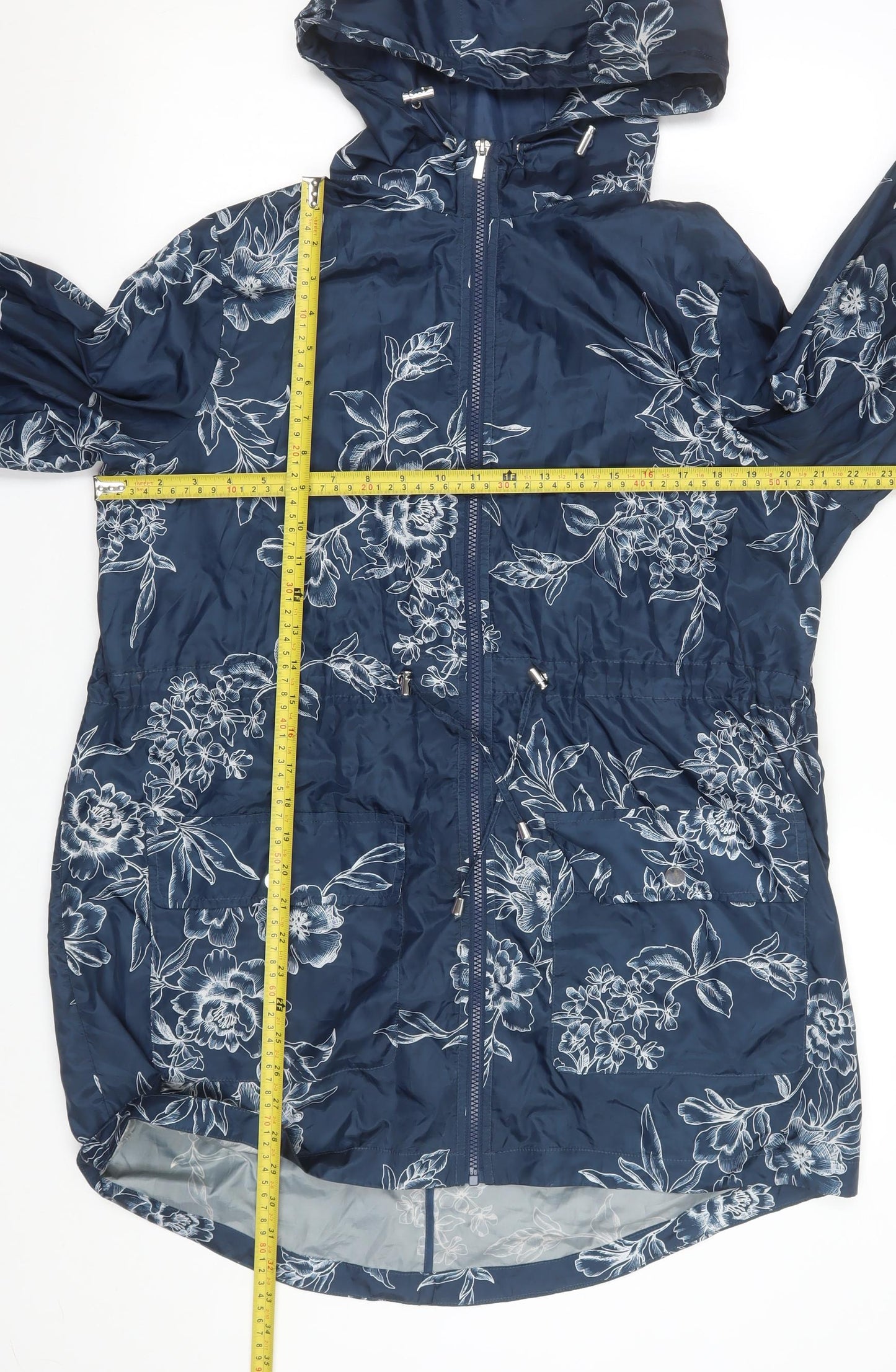 Dunnes Stores Women's Blue Floral Hooded Rain Jacket Size L